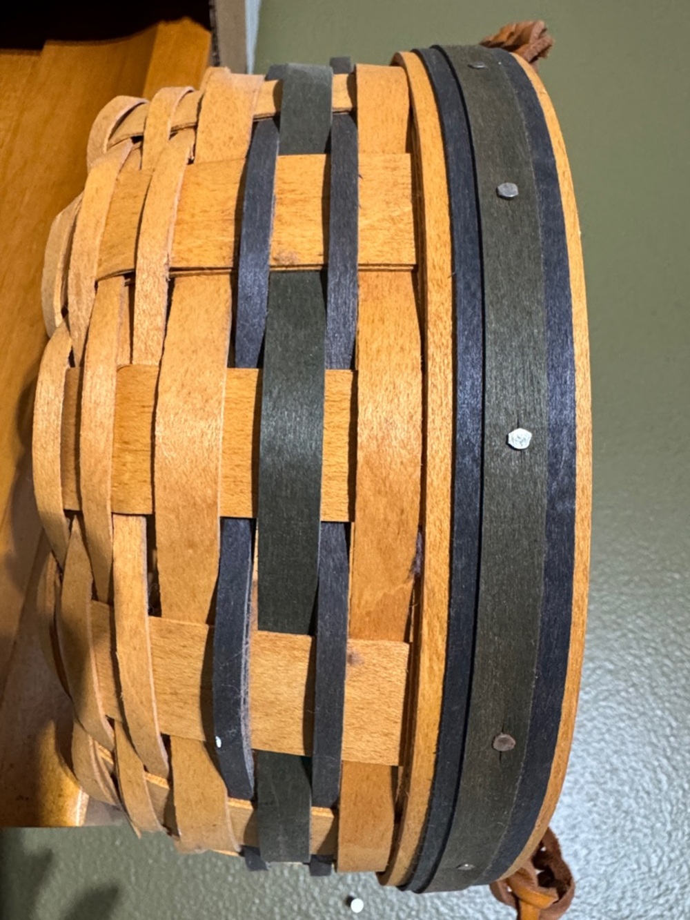 Longaberger Two-Tone Woven Wall Basket in Tan and Dark Brown